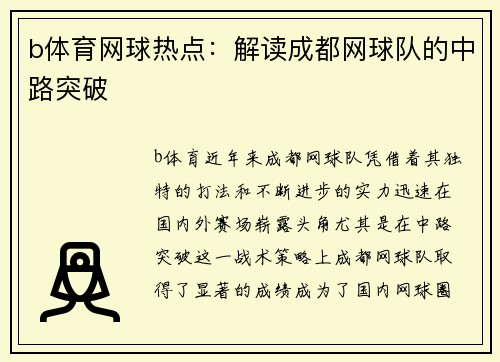 b体育网球热点：解读成都网球队的中路突破
