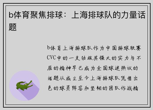b体育聚焦排球：上海排球队的力量话题