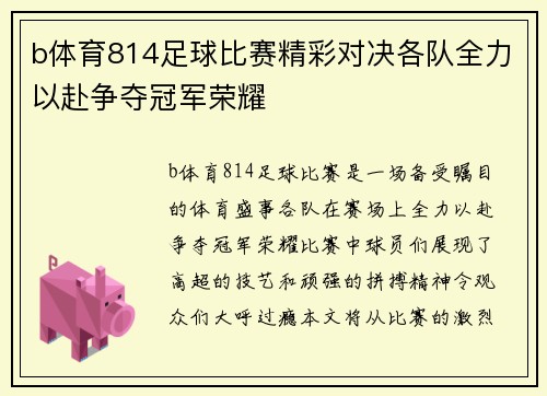 b体育814足球比赛精彩对决各队全力以赴争夺冠军荣耀